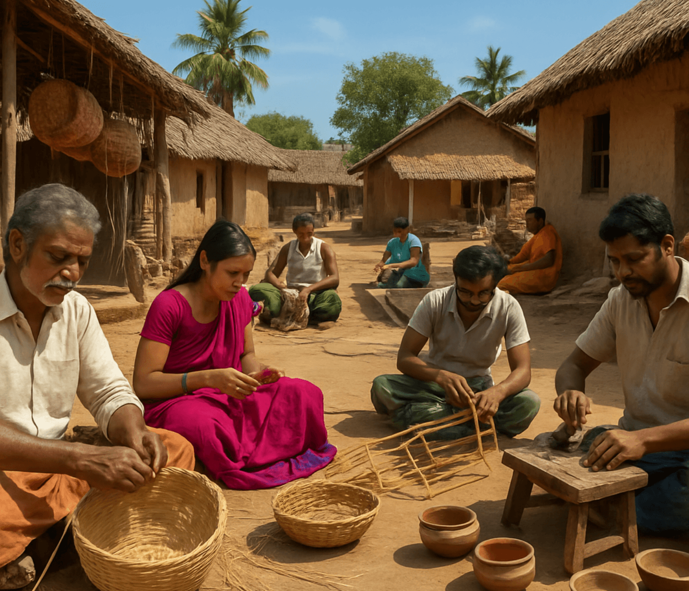 Bamboo and cane collection - Various handcrafted bamboo and cane pieces